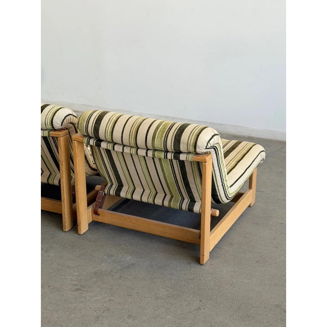 1970s Swedish Lounge Chairs in Striped Linen - Pair For Sale - Image 9 of 12