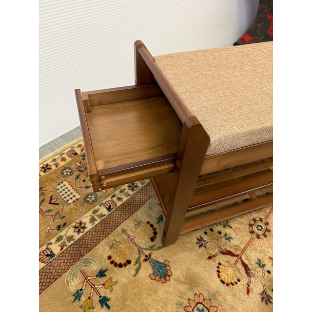 Transitional Wood Padded Bench Seat For Sale - Image 10 of 12