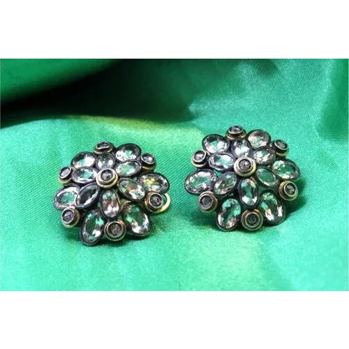 Gold Round Gold and Silver Earrings with Zirconias and Diamond Chips, Set of 2 For Sale - Image 8 of 11