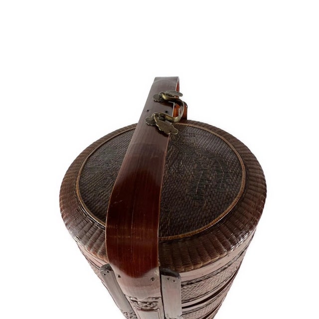 Wood Vintage Three Tiered Bamboo Wedding Basket For Sale - Image 7 of 11