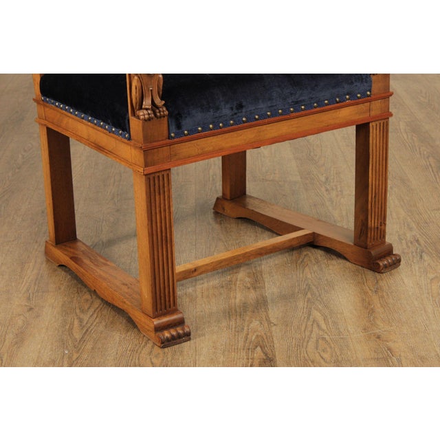 Antique Carved Walnut Renaissance Revival Style Throne Armchair For Sale - Image 9 of 18