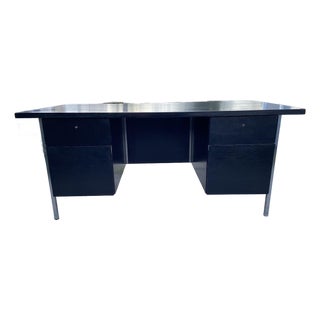 Vintage Mid Century Florence Knoll Double Pedestal Executive Desk Chrome Wood For Sale