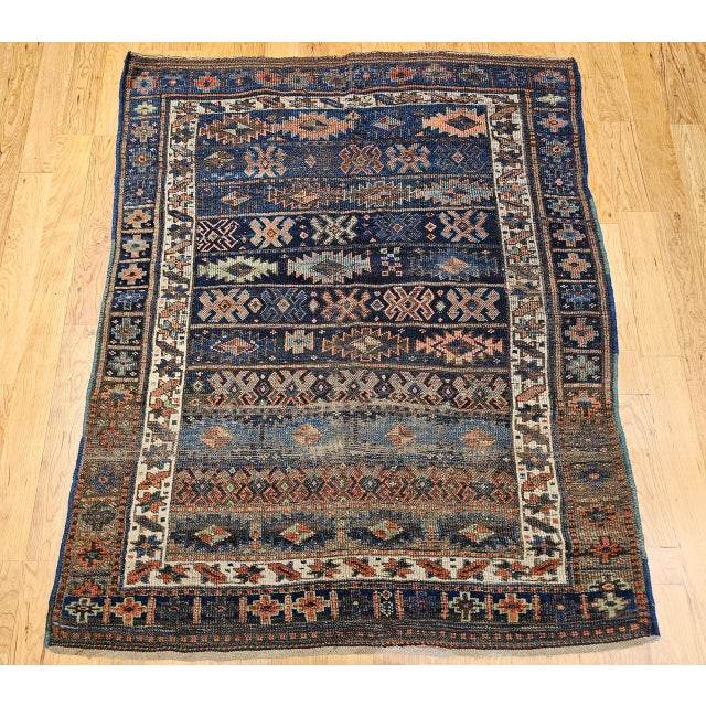 "An exceptionally rare and collectible vintage Persian Shahsavan tribal area rug from the historic Hashtroud region...