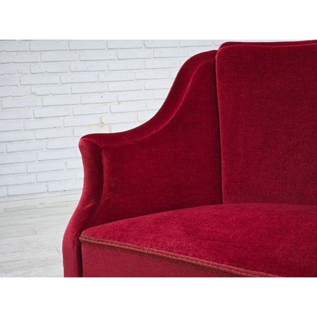 Danish 2-Seater Sofa in Red Velour with Ash Legs, 1970s For Sale - Image 17 of 18