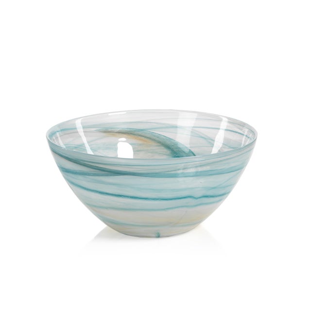 Transitional Lagoon 5.75-Inch Tall Alabaster Glass Bowls, Set of 2 For Sale - Image 3 of 4