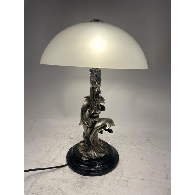 Lamp with Dolphins in Silvertone, 1980s For Sale - Image 9 of 11