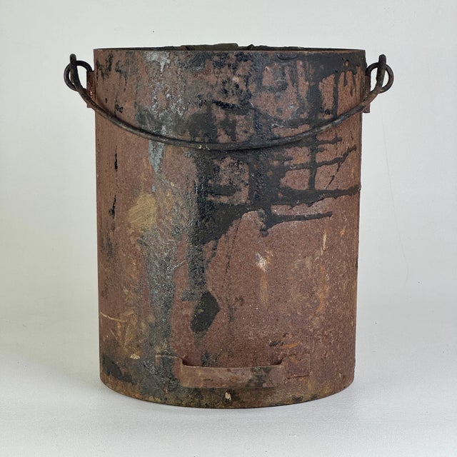 Metal Epic French Vintage Large Painters Can With Long Pointy Spout and Handles & Thick Black Paint For Sale - Image 7 of 10