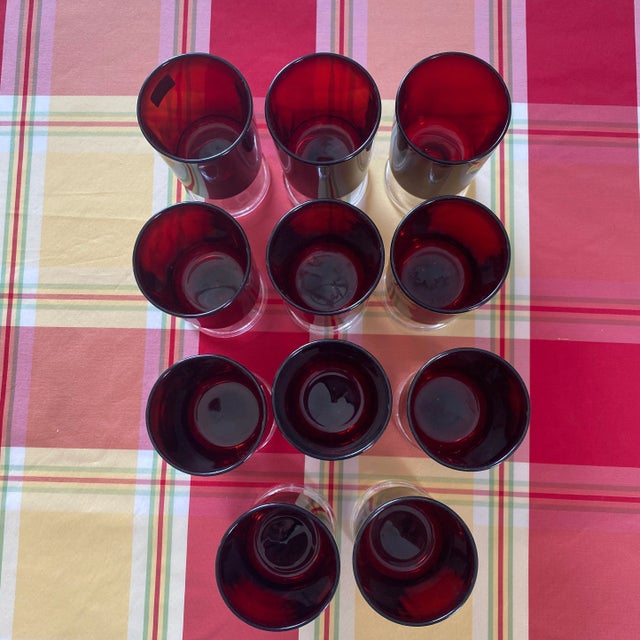 Mid 20th Century Luminarc Ruby Red Cordial Glasses- Set of 11 For Sale - Image 11 of 13