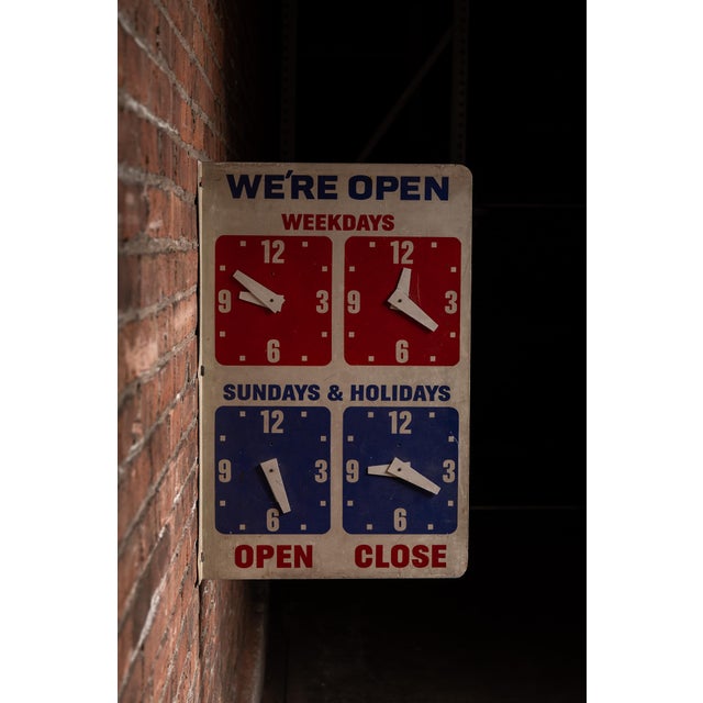 Industrial Vintage Open/Close Adjustable Clock Face Flange Business Sign For Sale - Image 3 of 12