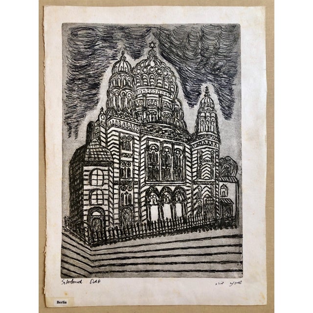 Printmaking Materials Dora Szampanier, Berlin Germany Jewish Memorial Etching Destroyed Synagogue Folk Art Judaica For Sale - Image 7 of 7