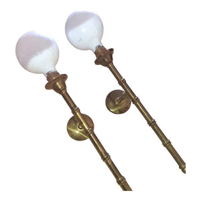 1950's French Mid Century Modern Tall Bronze "Bamboo" Wall Sconces by Maison Bagues a - Pair For Sale