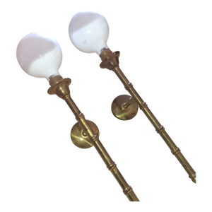 1950's French Mid Century Modern Tall Bronze "Bamboo" Wall Sconces by Maison Bagues a - Pair