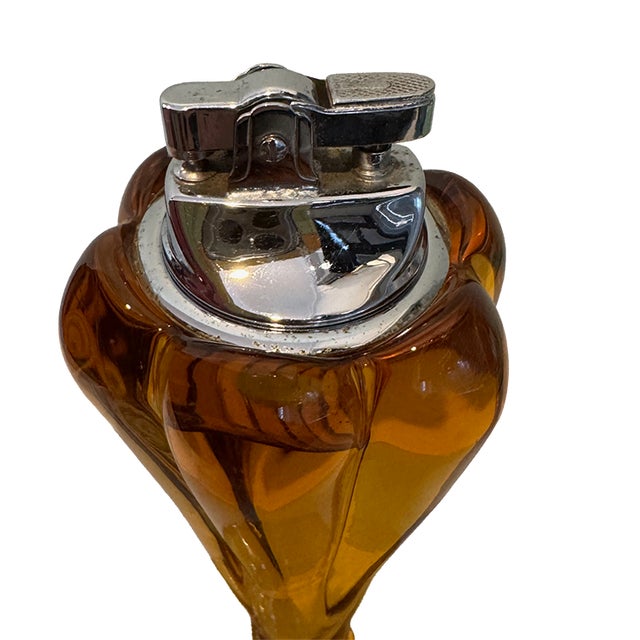 Amber Mid-Century Amber Glass Table Lighter Sculptural Pedestal Form For Sale - Image 8 of 12