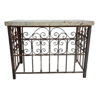 Spanish Revival Console Table - Fossilized Stone Top For Sale
