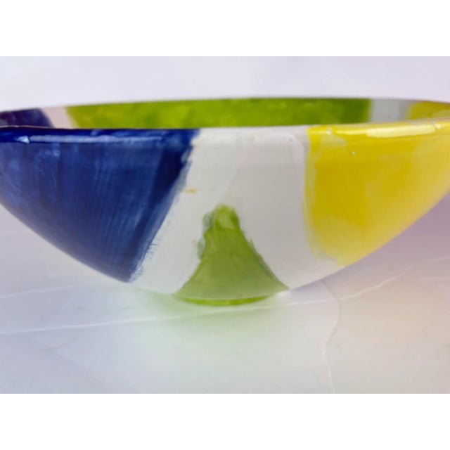 Handcrafted Modern Ceramic Yellow Blue Green Geometric Bowl For Sale - Image 9 of 11