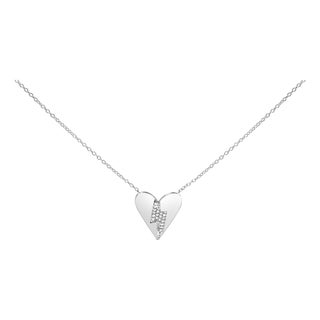 .925 Sterling Silver Diamond Broken Heart Pendant Necklace (H-I Color, I1-I2 Clarity) - 18" Inches For Sale