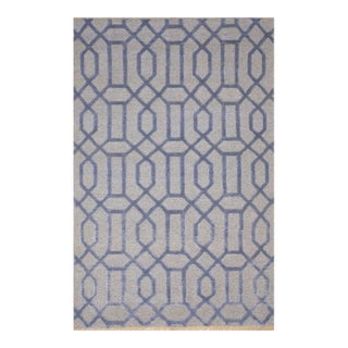 6x9 Classic Lush Blue Hand Knotted Wool & Viscose Interlocking Trellis Geometric Carpet Rug For Sale