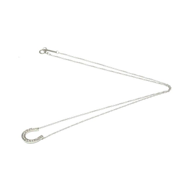 Tiffany & Co. Horseshoe 18P Diamond Necklace 16" 18 Karat White Gold Authentic For Sale - Image 11 of 18