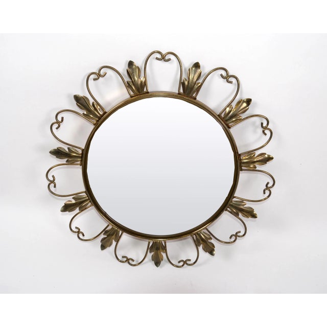 Neoclassical 1950s signed Convex Brass Mirrors from Belgium. Size of the convex mirror inside: 11.5 inches diameter. Looks...