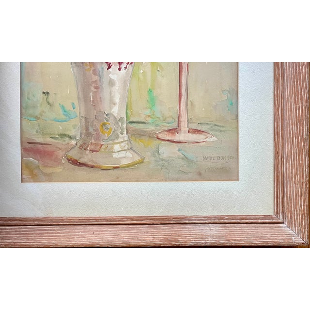 1930s Marie Anna Bommer (American 1905 - 1996) Art Deco Watercolor Floral Still Life Painting of Peonies in a Vase For Sale - Image 4 of 12