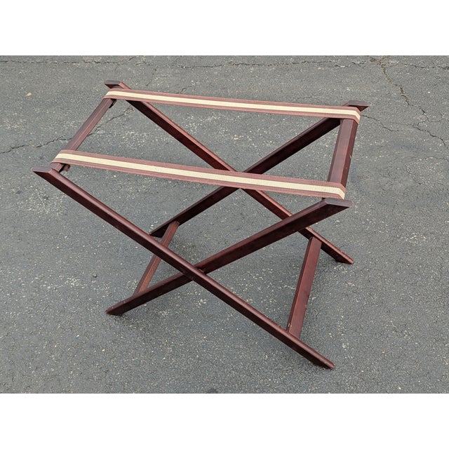 Vintage Folding Luggage Rack With Canvas Straps For Sale - Image 4 of 8