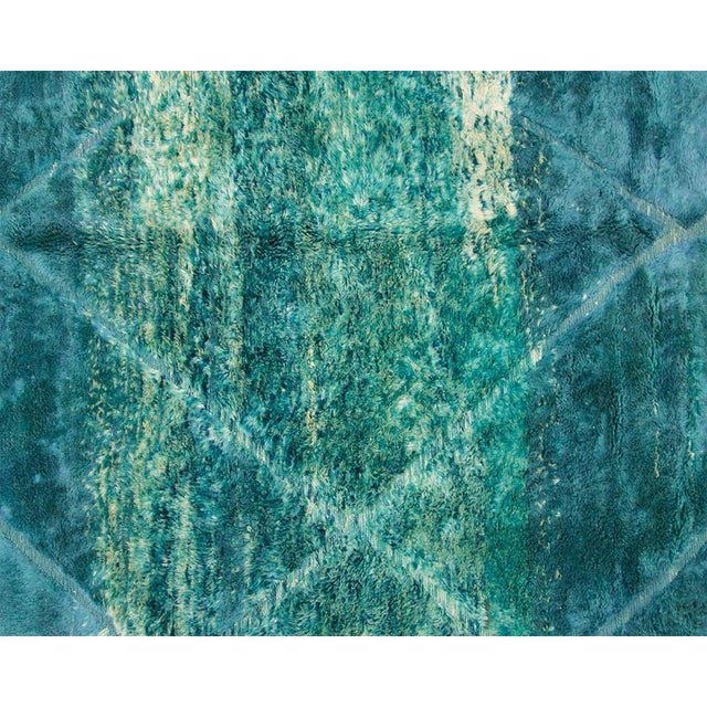 Emerald Ombre Diamond-Lattice Hand-Knotted Moroccan Wool Rug | 10'1" X 6'9" | One of a Kind For Sale - Image 8 of 10