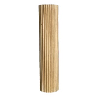 Vintage Ribbed Wood and Rattan Large Pedestal For Sale