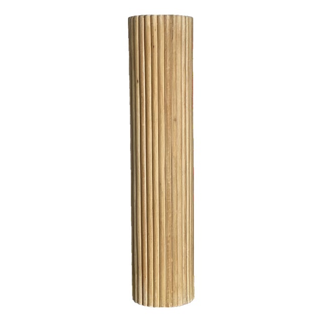 Vintage Ribbed Wood and Rattan Large Pedestal For Sale