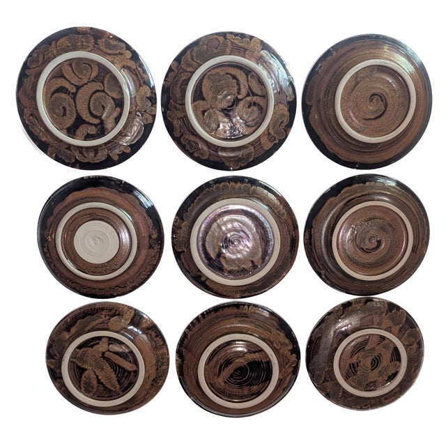 Simon Pearce 1990s Studio Pottery Glazed Stoneware Plates, Lates, Set of 9 For Sale - Image 4 of 17