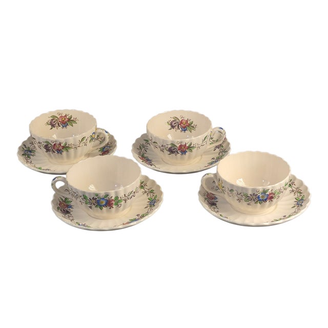 Ceramic Vintage Spode Copeland England Felicity Floral Pattern 4 Tea Cups & Saucers - 8 pcs For Sale - Image 7 of 7
