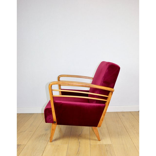 Red Vintage Art Deco Loft Armchair in Raspberry, 1960s For Sale - Image 8 of 13
