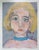 Vintage mid 20th century modernist acrylic on paper portrait painting of blonde woman by June His (20th century) Texas....