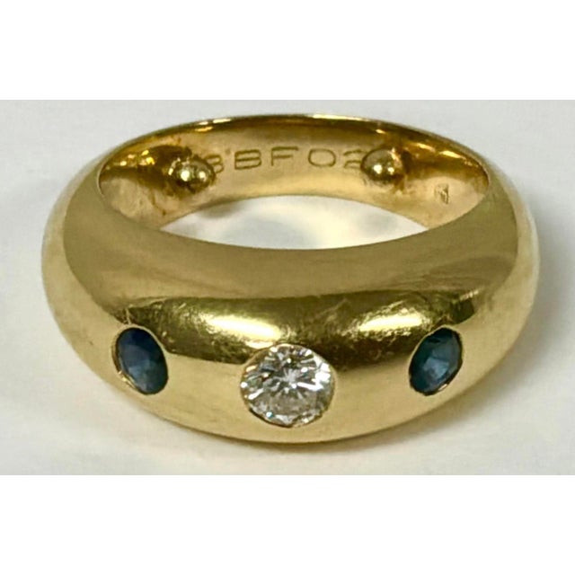Late 20th Century Cartier 18k Yellow Gold Diamond Sapphire Gypsy Ring, France For Sale - Image 5 of 8