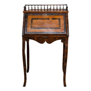 Italian 19th Century Walnut and Mahogany Writing Table with Slant Front Desk For Sale
