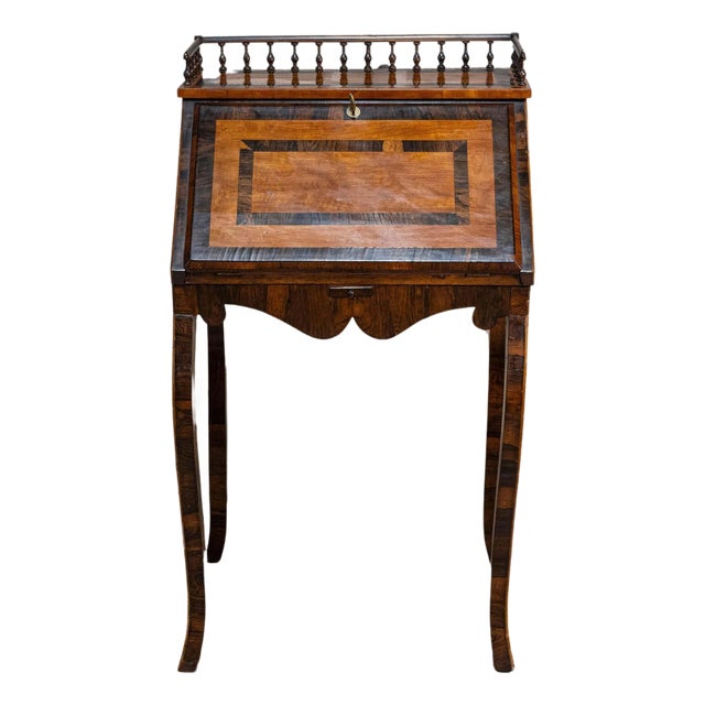 Italian 19th Century Walnut and Mahogany Writing Table with Slant Front Desk For Sale