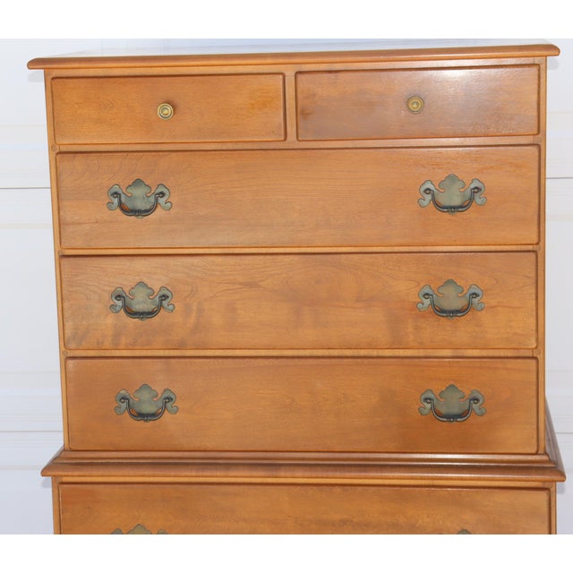 Wood Vintage Solid Maple Nutmeg Wood Ethan Allen Chest of Drawers For Sale - Image 7 of 11