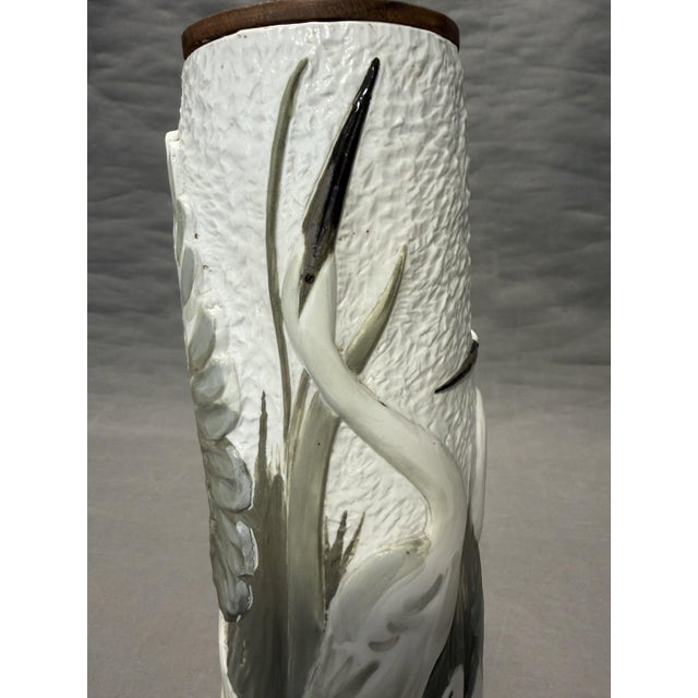 Ceramic Porcelain Table Lamp with Heron Motifs, 1965 For Sale - Image 7 of 10