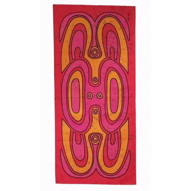 Mid-century screen-printed wall hanging. Signed by the german artist Traute Sänger Unused, very rare find in this...