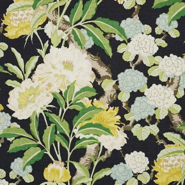 Sample - Schumacher Enchanted Garden Fabric in Black For Sale