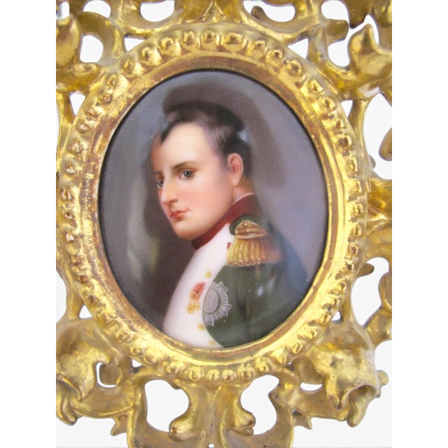 Napoleon Miniature Gilt Framed Hand Painted Porcelain German 19thc Painting For Sale - Image 4 of 12