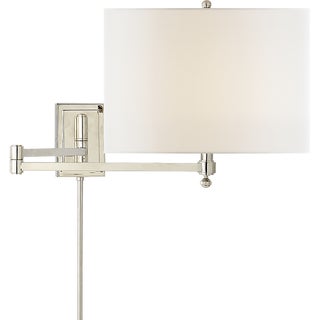 Thomas O'Brien for Visual Comfort Signature Hudson Swing Arm in Polished Nickel with Linen Shade For Sale