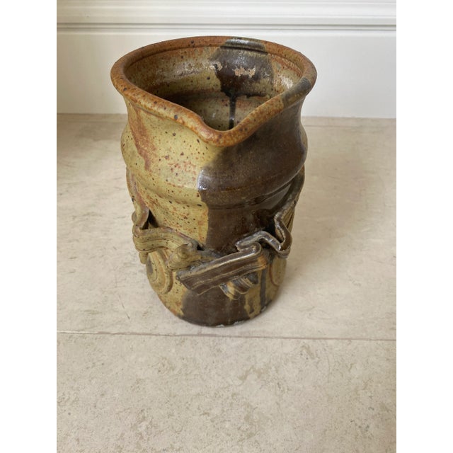 1970s 1970’s Vintage Brutalist Large Handmade Pottery Handled Vessel For Sale - Image 5 of 15
