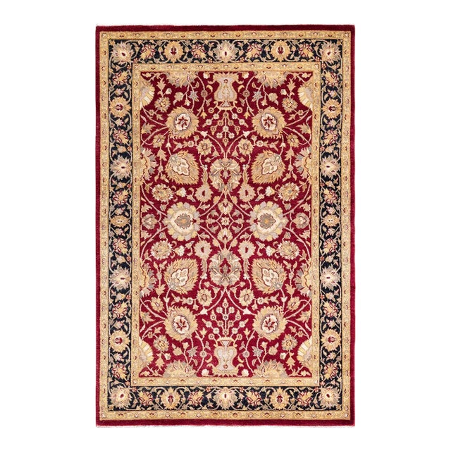 Mogul, One-of-a-Kind Handmade Area Rug - Red, 4' 1" x 6' 0" For Sale