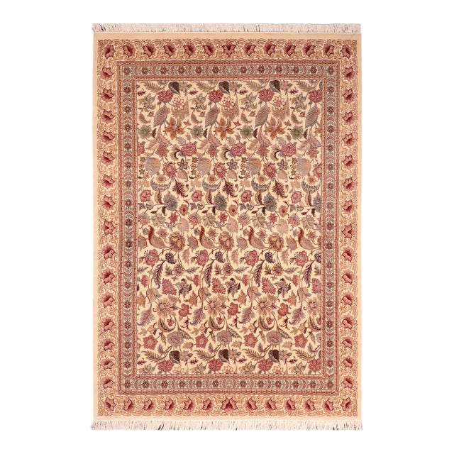 Floral 1990's Pak-Persian Ivory/Pink Wool Rug - 6'0'' X 9'2'' For Sale