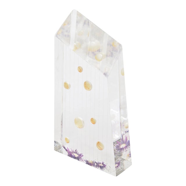 Vintage Lucite Purple and Tan Embedded Sculpture Signed For Sale