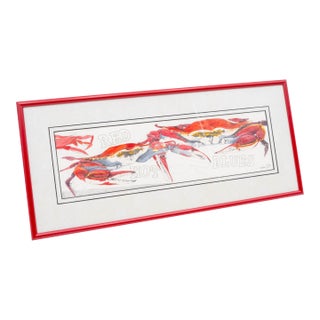1990s "Red Hot Blues" Crabs Drawing Watercolor Signed J. Swan Numbered For Sale