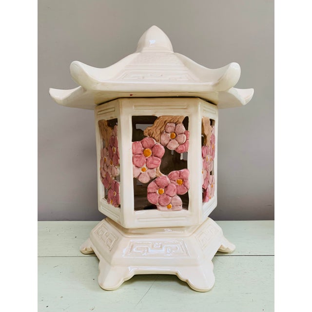 Mid-Century Chinoiserie Ceramic Pagoda Lantern Lamp | Chairish