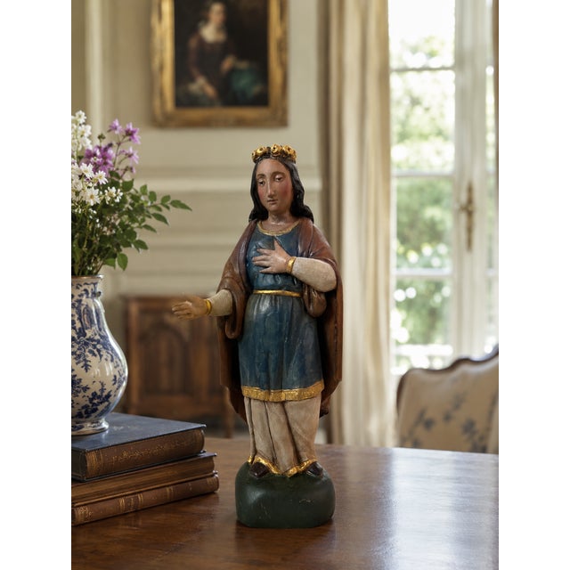 19th Century Wooden Virgin Mary, 1800s For Sale - Image 12 of 13