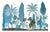 Blue Chinoiserie Mural | Hand-Painted Xuan Paper Wallpaper With Birds, Tropical Foliage & Leopard | Set of 4 For Sale
