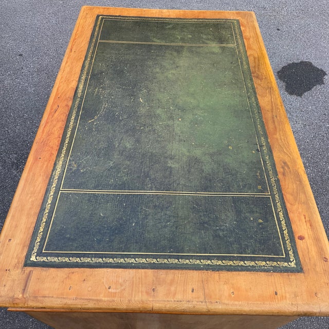 Tan English Mid-Victorian Country House Pine Pedestal Desk With Original Gilt-Tooled Green Leather Top, Circa 1840–1860 For Sale - Image 8 of 12